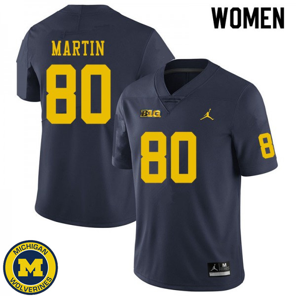 Women's University of Michigan #80 Oliver Martin Navy High School Jersey